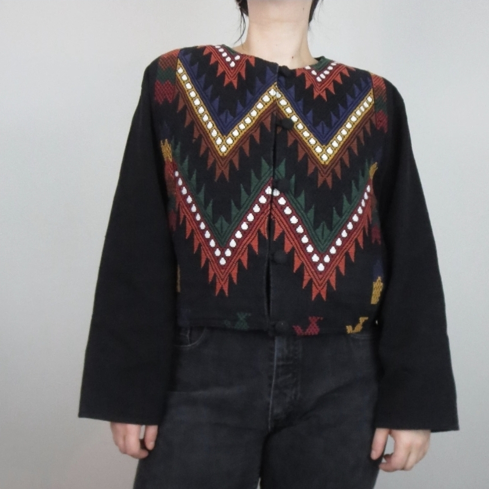Bohemian Black Jacket With Vibrant Pattern - image 8